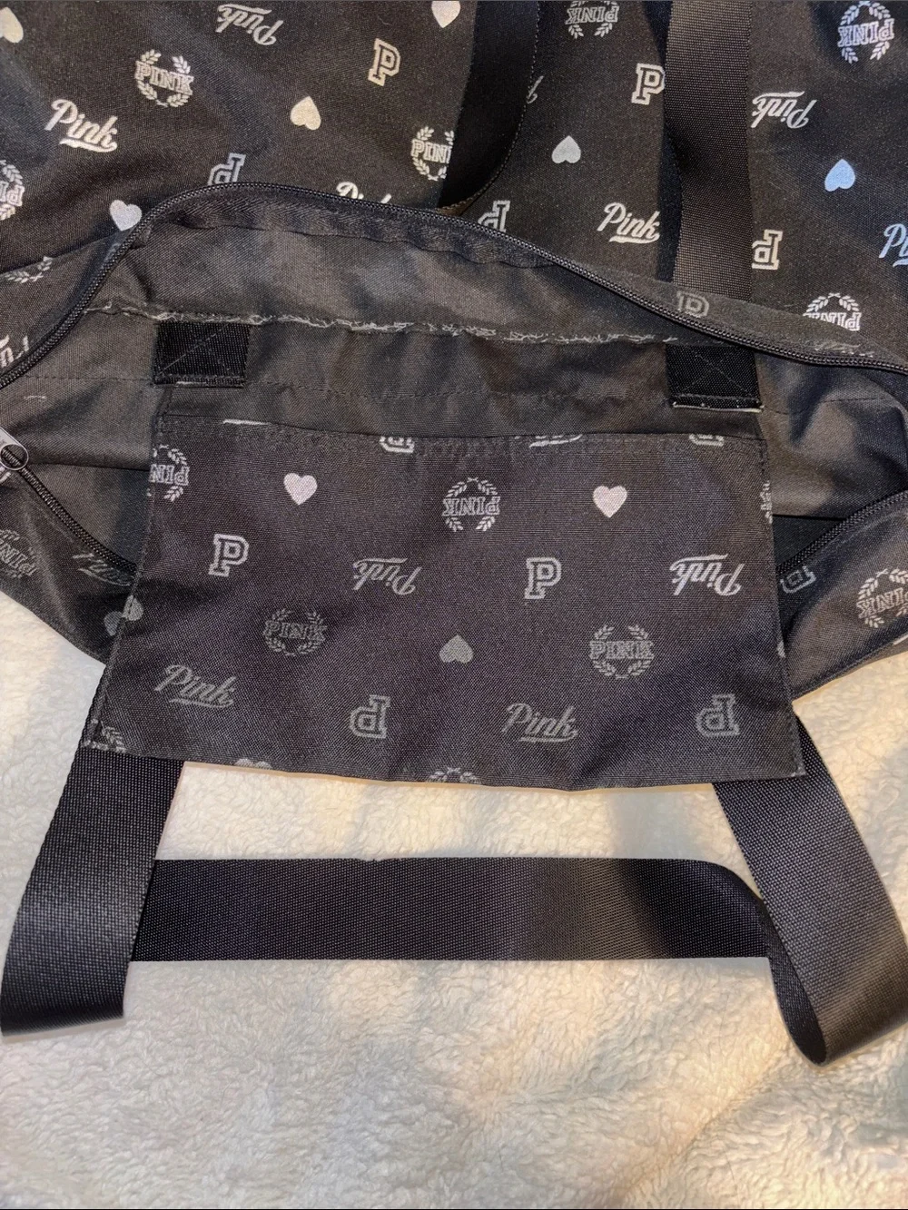 PINK Victoria's Secret Black Tote with Pink & Silver Logo Accents